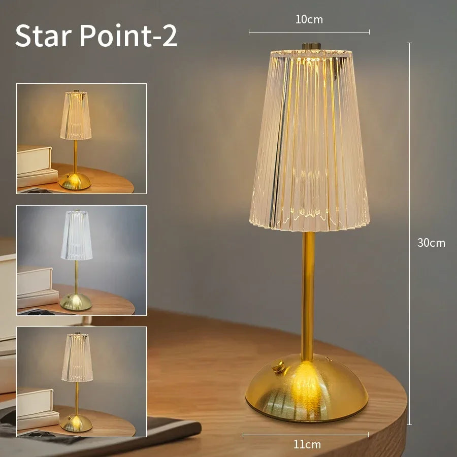 Crystal LED Table Lamp Touch Sensor Desktop Night Light Rechargeable Reading Lamp for Bedroom Bedside Hotel Bar Decor Dimmable