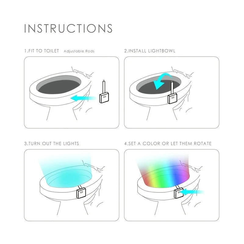 Toilet Motion Sensor Light, 8 Colors Changing Sensor LED Washroom Night Light Inside Toliet Lamp, PIR Motion Activated