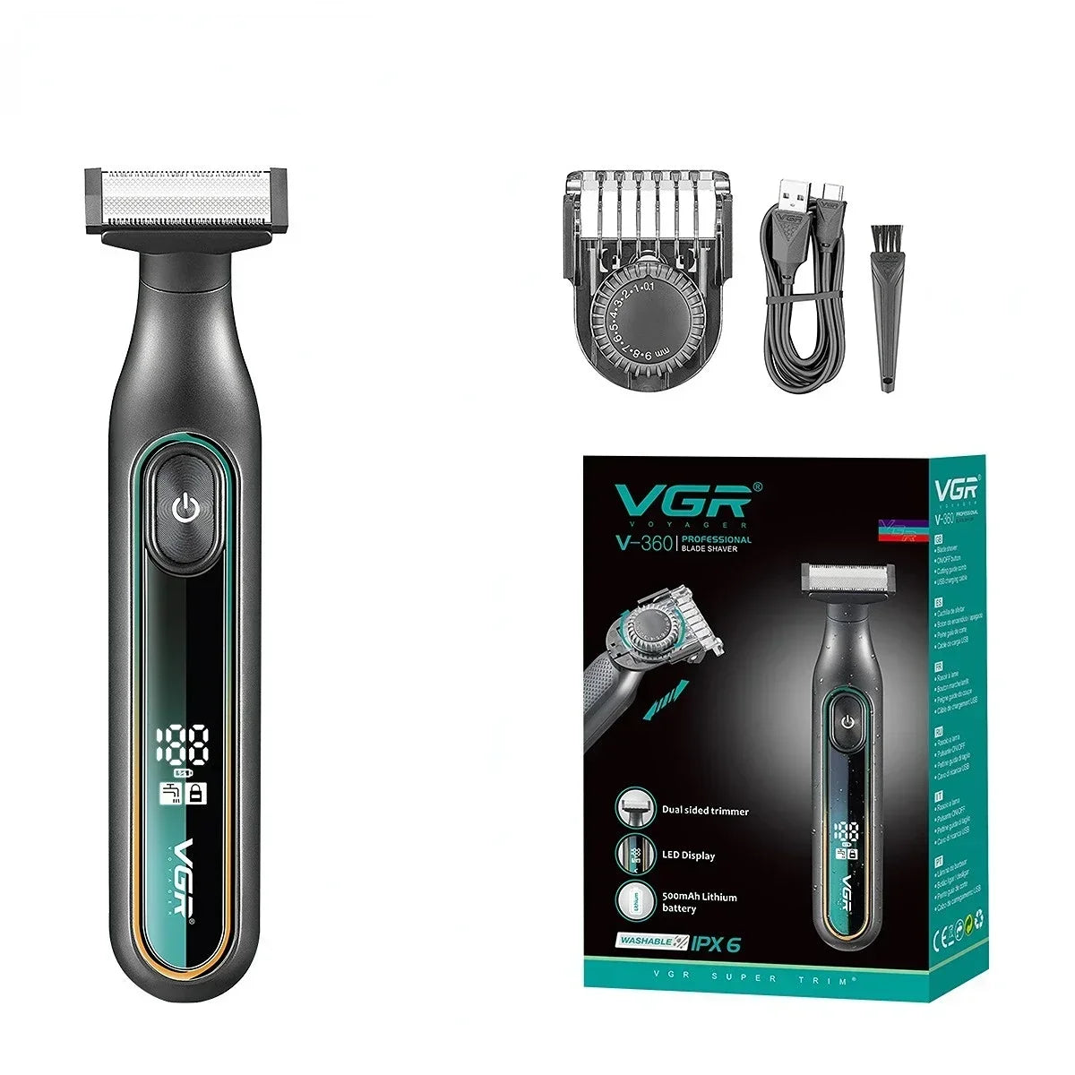 VGR Shaver Professional Razor Portable Hair Trimmer Adjustable Beard Trimmer IPX6 Razor Electric Shaving Machine for Men V-360