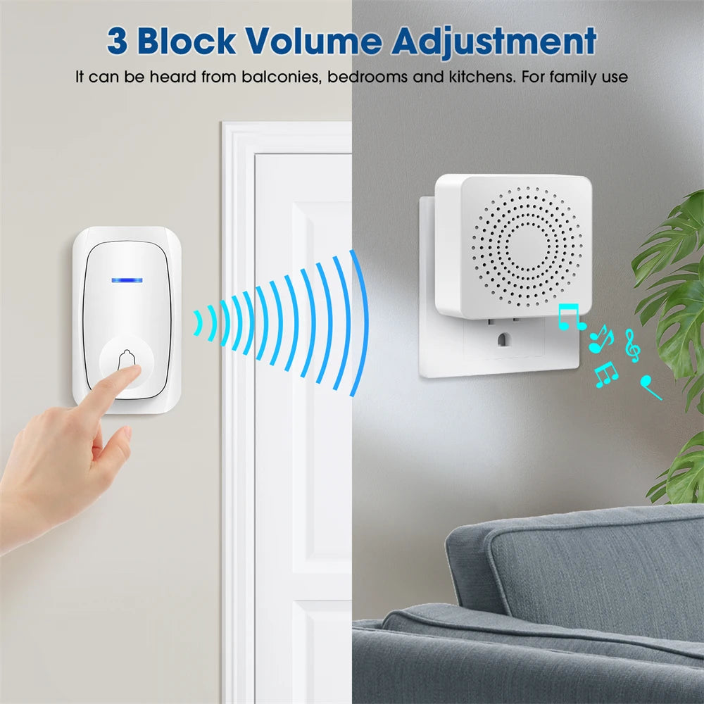 USB Wireless Doorbell Waterproof Welcome Chime Home Door Bell Intelligent Three-speed volume 38 Songs Smart Melodies Alarm