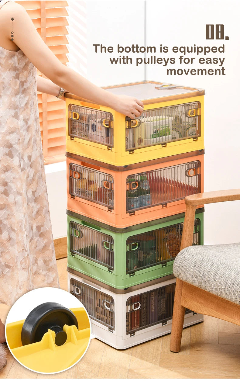 Foldable Storage Box Closet Organizer with Wheels Outdoor Stackable Sundries Organizer Clothes Quilts Toys Books Storage Box