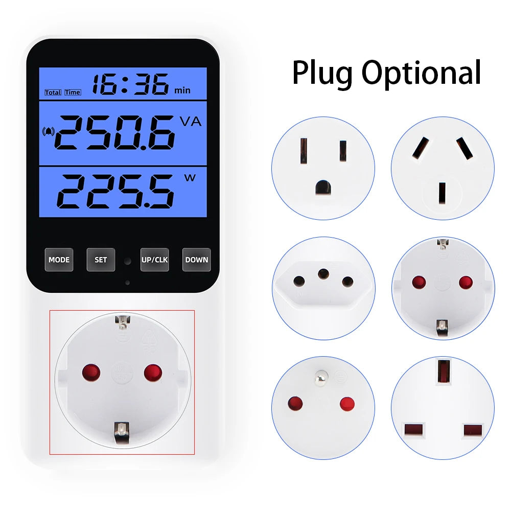 Digital LCD Wattmeter 230V Power Energy Meter Voltmeter Ammeter Consumption Monitor 50Hz Socket Analyzer EU US UK AU FR BR Plug
