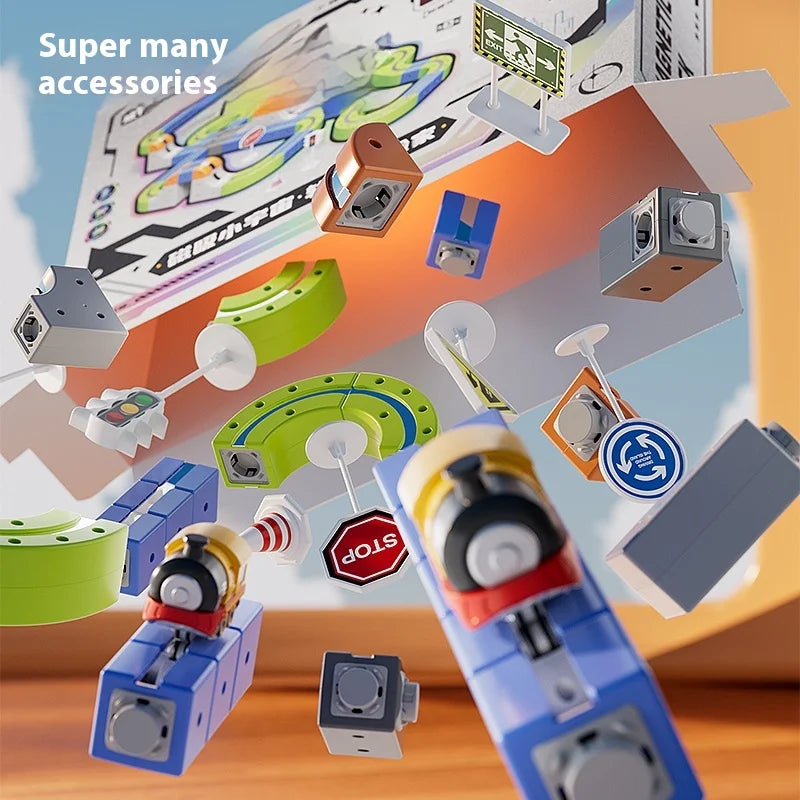Magnetic Car STEM Racing Car Railtrack Set 2025 - Montessori Motorized Train & Gravity Maze Toy, Educational Gift for Kids