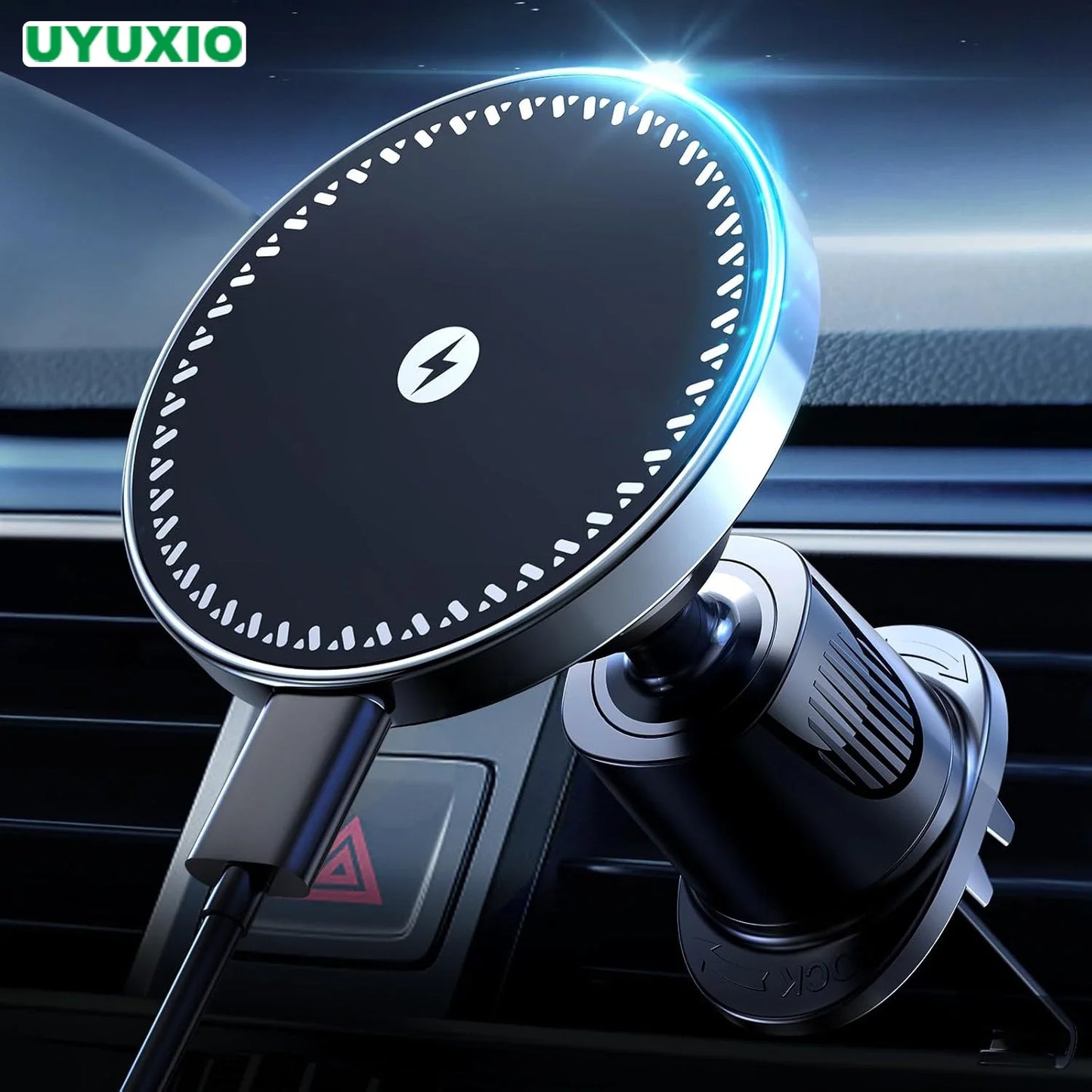 Беспроводное автомобильное зарядное устройство UYUXIO с мощным магнитом, мощностью 15 Вт, для установки на вентиляционную решетку, подходит для iPhone 16, 15, 14, 13, Pro Max Plus и 12.