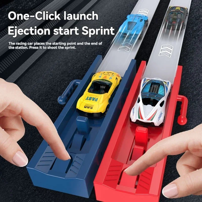 Rail Car Track with Race Track Racing Set Toy Vehicle Alloy Car Kids Catapult Car Competitive Play Game for Kids Toy Christmas