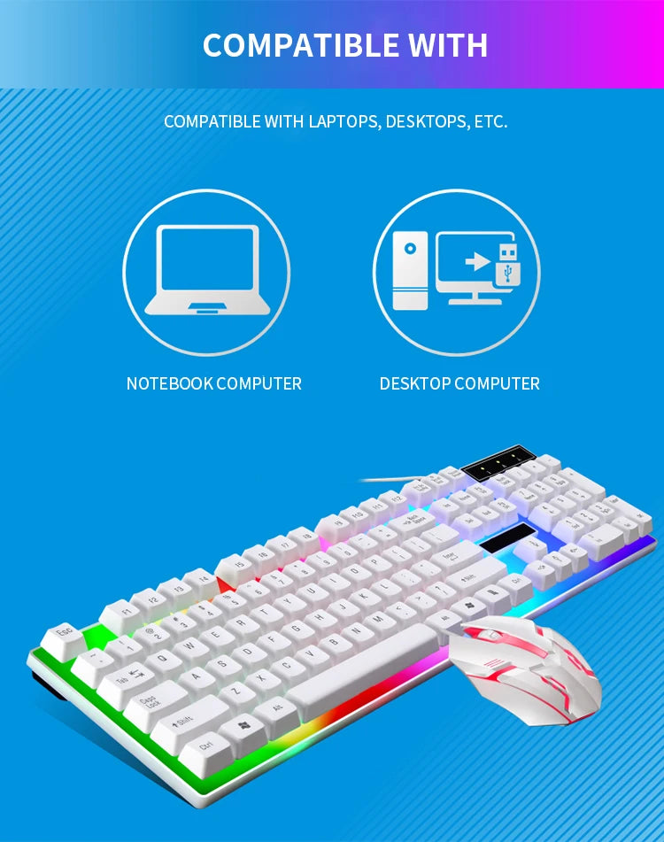 Игровой комплект: клавиатура и мышь с RGB-подсветкой, 104 клавиши, проводная клавиатура и мышь для ноутбука, настольного ПК, планшета.