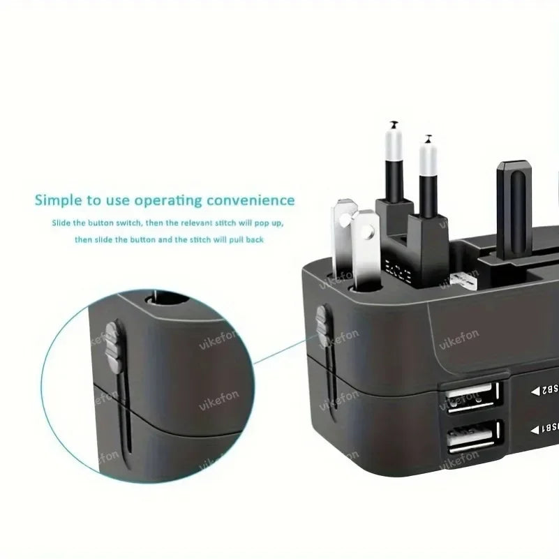 Foldable All-in-One Universal Travel Adapter EU UK US AU Power Charger Adapter Outlet Converter Socket with Dual USB 2.1a Port