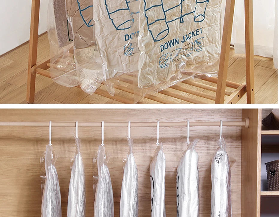 Hanging Vacuum Storage Bags Space Saver Bags Vacuum Seal Storage Bag for Suits Dress Coats Jackets Closet Organizer and Storage
