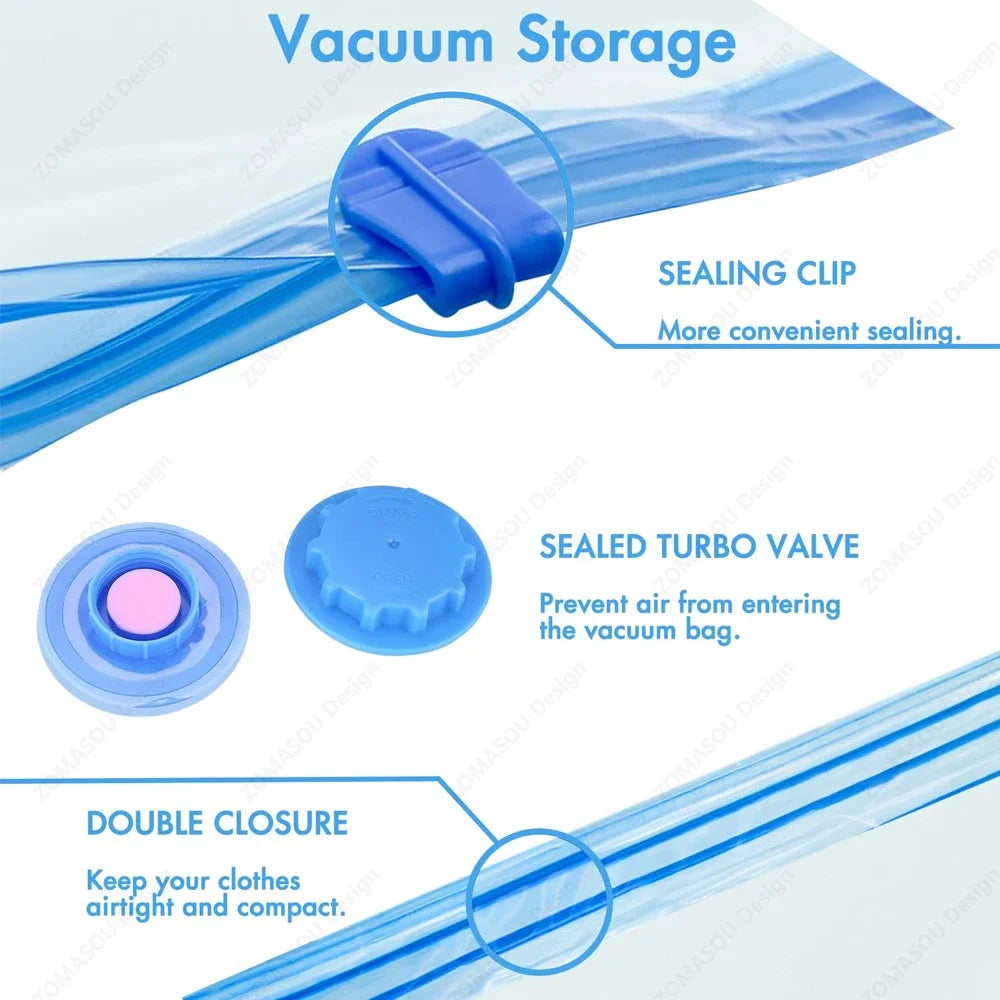 1-24Pcs Reusable Vacuum Storage Bags Vacuum Seal Bag Folding Compressed Organizer Bag Space Saving Bags For Clothes Bedding