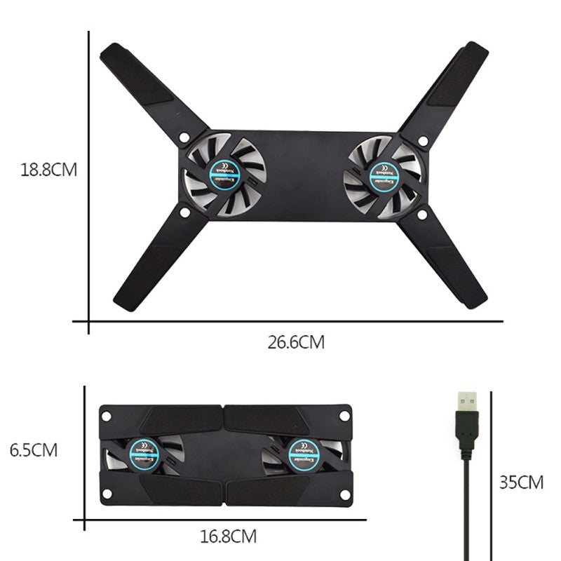 Новая охлаждающая подставка для ноутбука, питание от USB, кронштейн для охлаждения ноутбука, 2 вентилятора, универсальная подставка для ноутбука 7-15 дюймов.