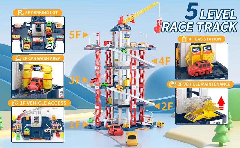 DIY Children's Parking Toy City Car Parking Lot Building Assembly Multi-Layer Rail Track Slot Garage Toys for Children Boy Gifts