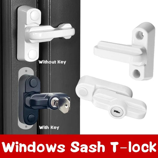 T-locks With Key External Window Lock Buckle Alloy Safety Locks UPVC Door Sash Jammer Security Restrictor Lock Anti Theft Locks