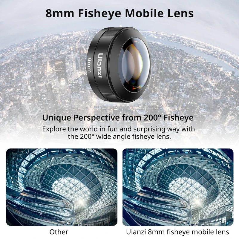 Ulanzi Universal Mobile Lens 75mm Macro/8mm Fisheye/16mm Wide-Angle/60mm Telephoto Phone Lens for Photography Videography