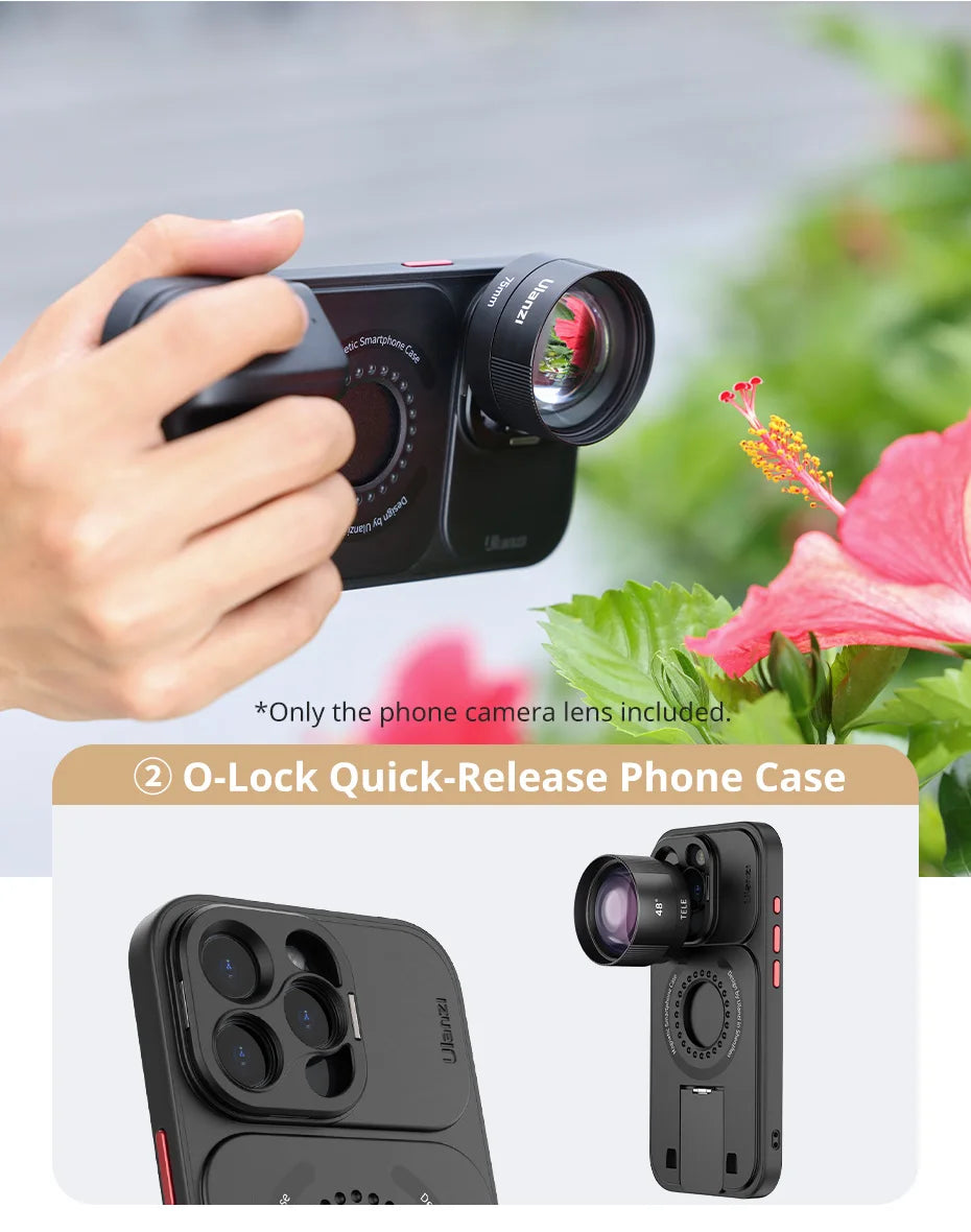 Ulanzi Universal Mobile Lens 75mm Macro/8mm Fisheye/16mm Wide-Angle/60mm Telephoto Phone Lens for Photography Videography