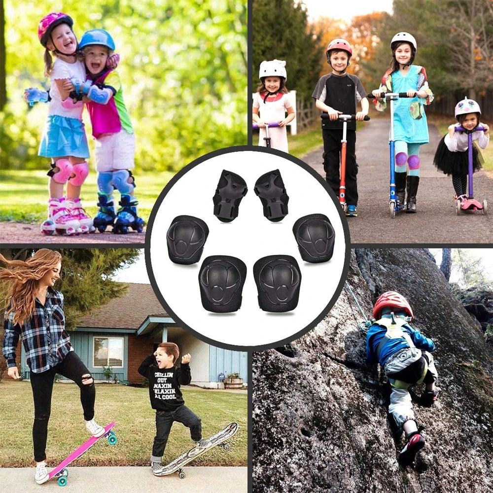 6PCS Kids Protective Gear Set Knee Pads for  3-14 Years Toddler Knee & Elbow Pads with Wrist Guards 3 in 1 for Skating Cycling