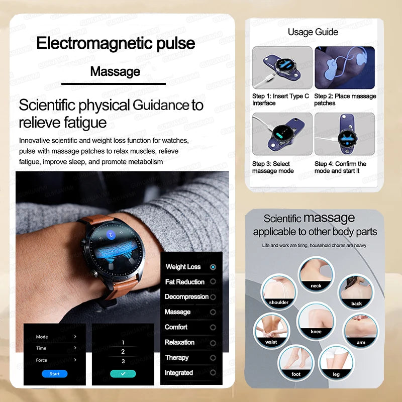 2025 Laser Pulse Uric Acid Blood Fat Nursing Smart Watch Men Body Fat Blood pressure ECG+PPG Sleep aid Treatment Health Watch