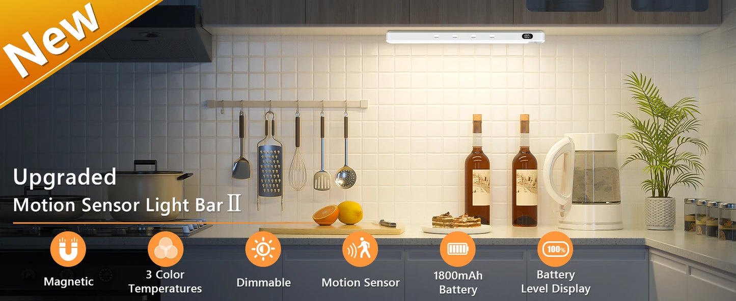 WILLED Rechargeable Motion Sensor Cabinet Light Indoor 3 Colors Dimmable Magnetic Light Bar Night Light for Cabinet Closet Desk