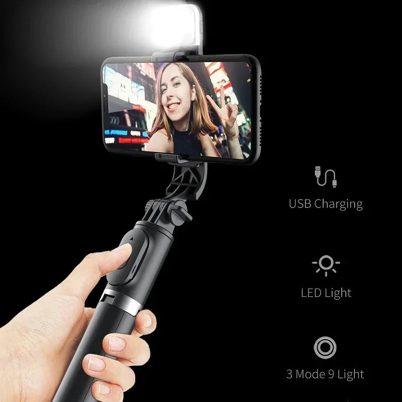 New Selfie Stick 1045mm Wireless Bluetooth Remote Shutter LED Fill Light Extended Stable tripod for Android IOS Cellphone