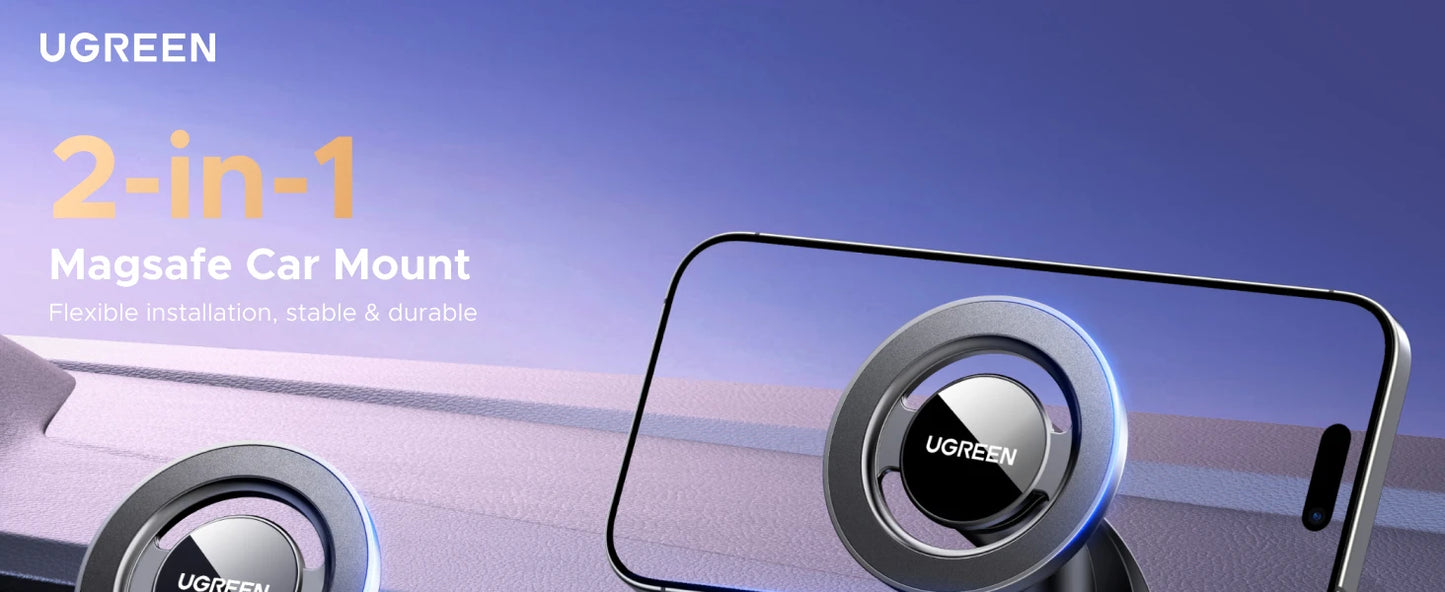 UGREEN Magnetic Car Phone Holder Strong Magnets 2 IN 1 360° Rotatable Car Mount For Magsafe iPhone 16 15 Pro Samsumg S25 Xiaomi