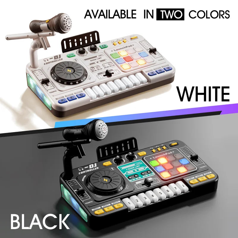 Kid Electricity DJ Mixer with Microphone Electronic Piano Keyboard DJ Turntable Controller Turntable Instrument Kid Birthday Gif