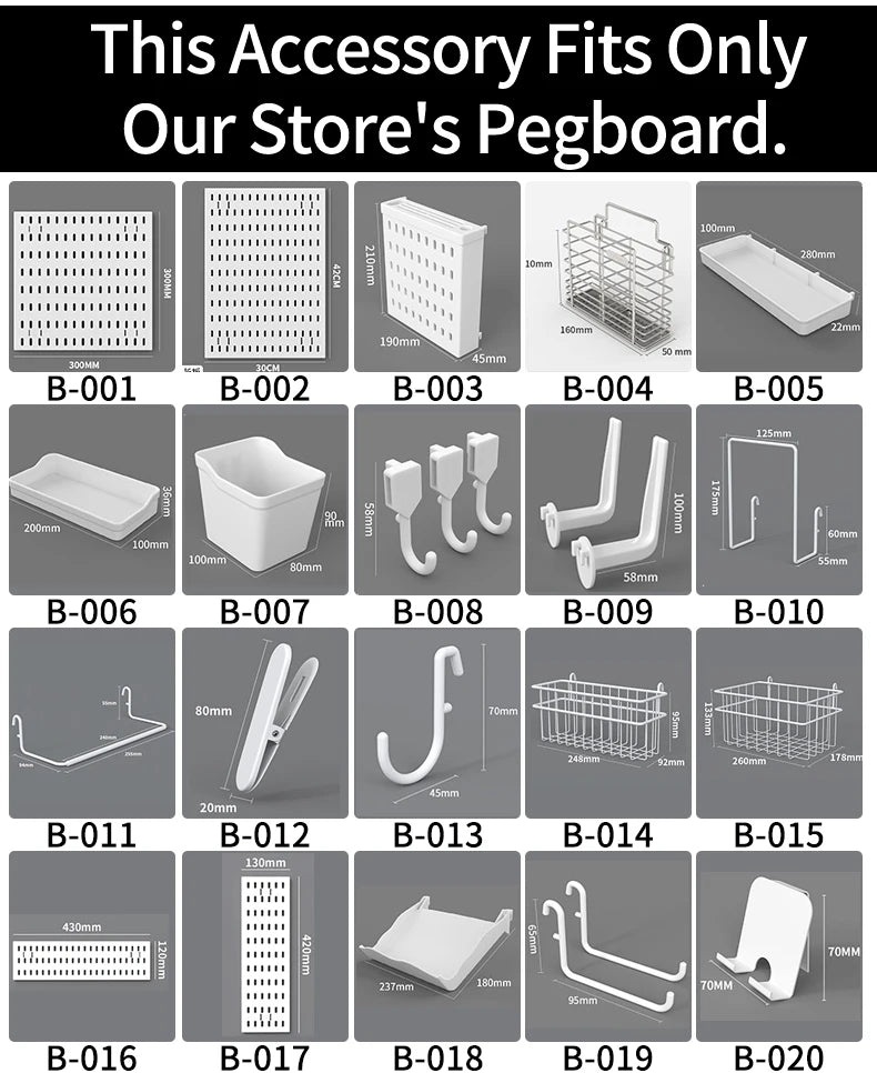 Desktop pegboard storage kit: Stand-up clip - on panels, perfect for home office and study storage.