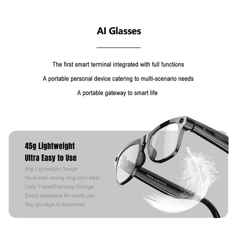 800W HD AI Smart Bluetooth Glasses HD Shooting Waterproof Camera Photo Video Voice Call Translation AI Smart Cam Glasses