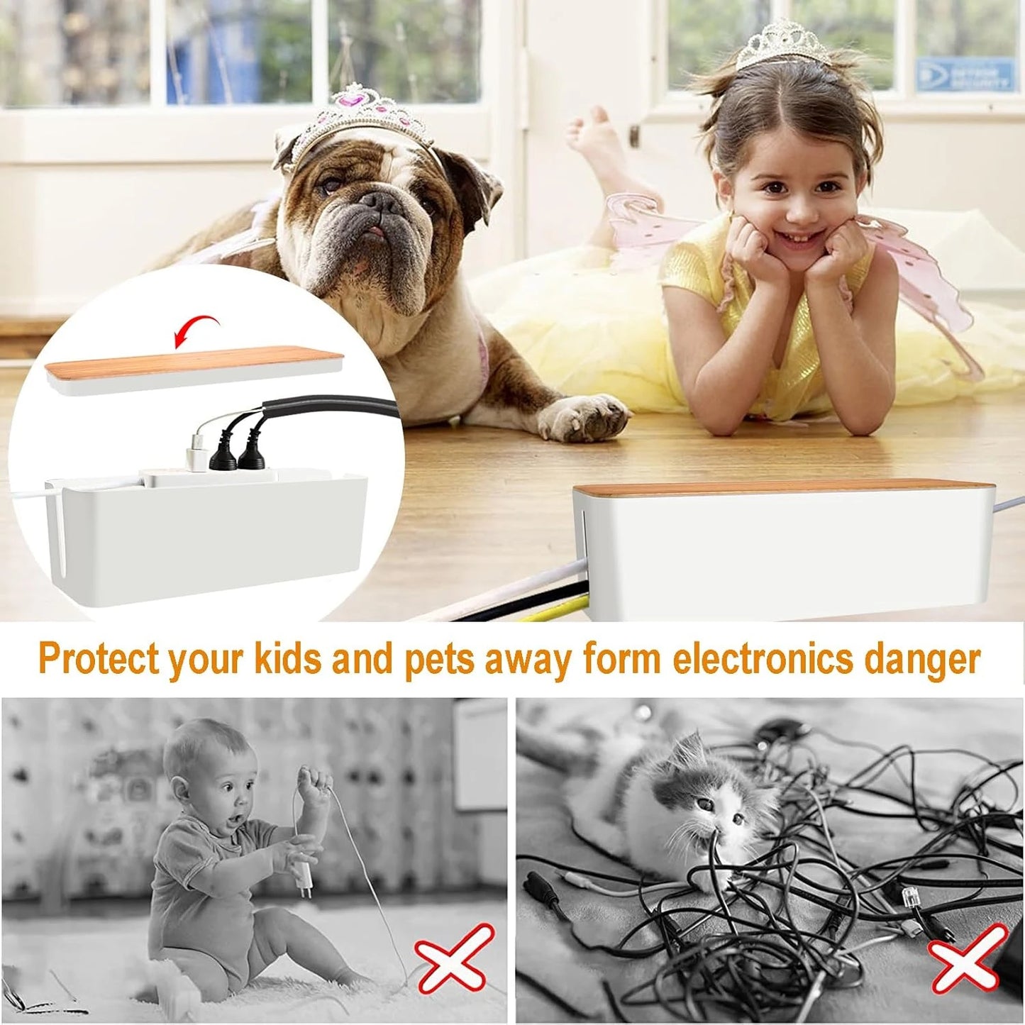 Cable Storage Box Power Strip Case Wooden Power Line Wire Management Organizer Anti-Dust Charger Socket Network Line Storage Bin