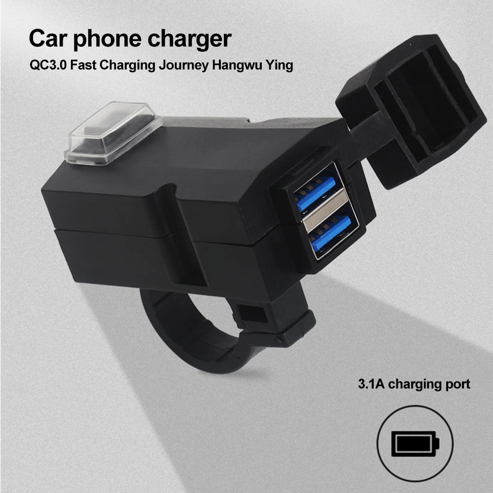 Updated Motorcycle Dual USB Charger with ON/OFF Switch Waterproof Motorbike Handlebar Phone Charger Fast Charging Socket