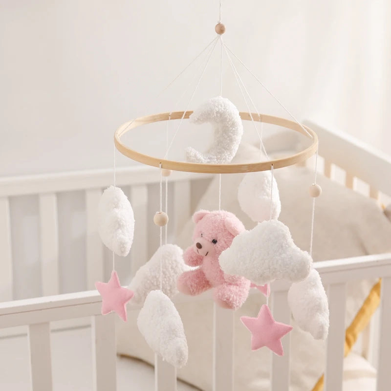 Baby Crib Mobile Rattle Toy 0-12Months Infant Soft Felt mobile Teddy Velvet Bear Bed Bell Hanging Toy Holder Bracket Crib Toy