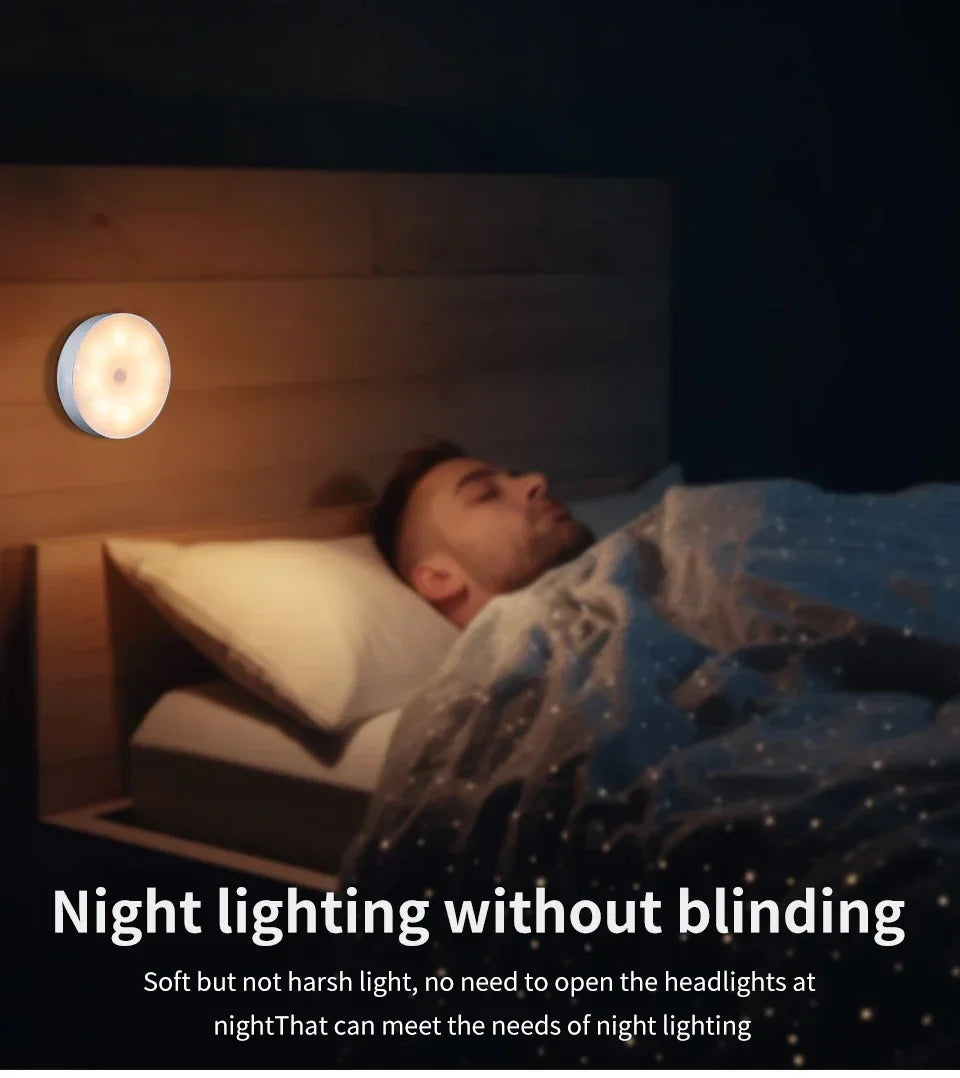 LED Night Light With Switch Smart Motion Sensor Magnetic Wireless Wall Lamp For Bed USB Rechargeable Warm White RGB Night Lamp