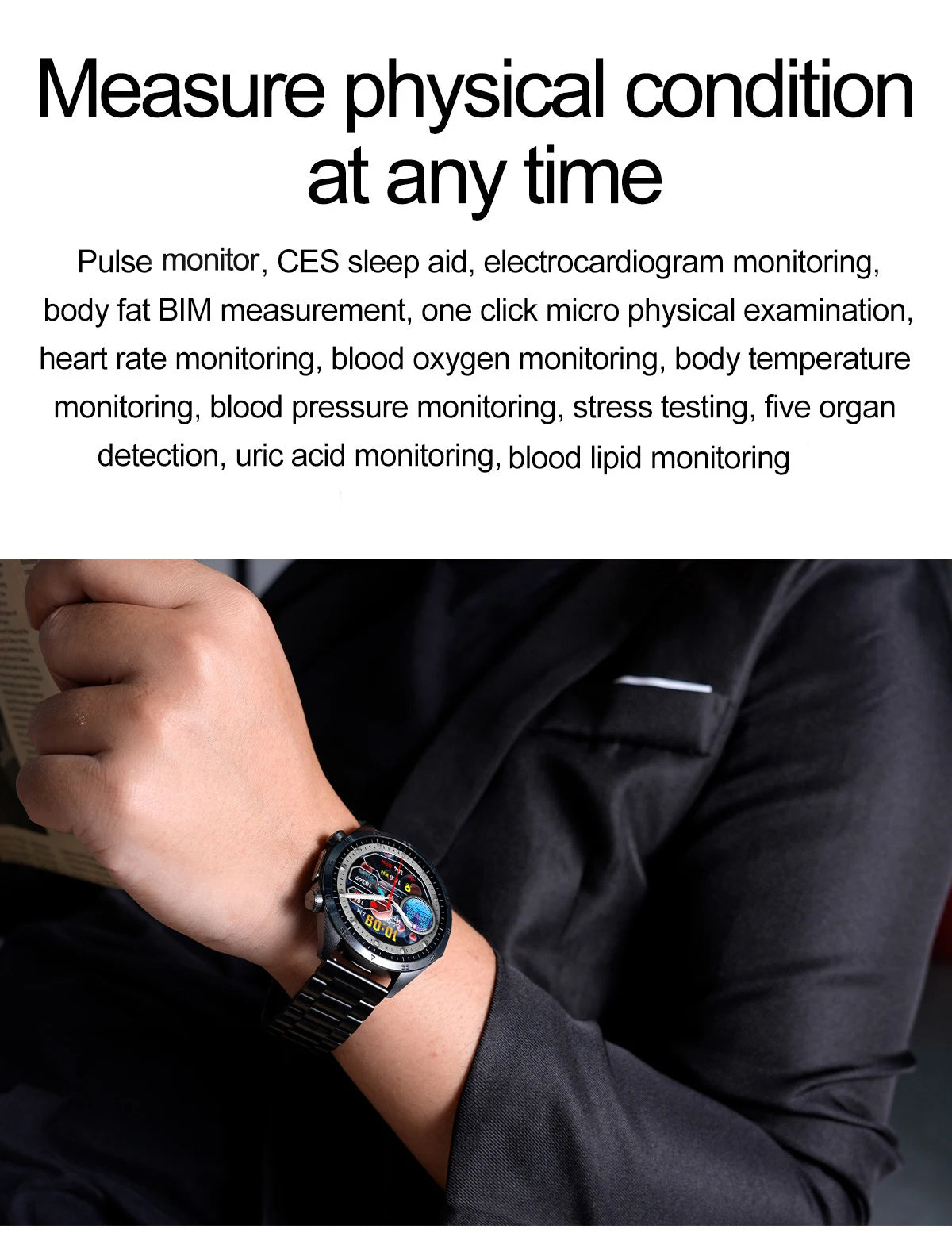 2025 Laser Pulse Uric Acid Blood Fat Nursing Smart Watch Men Body Fat Blood pressure ECG+PPG Sleep aid Treatment Health Watch