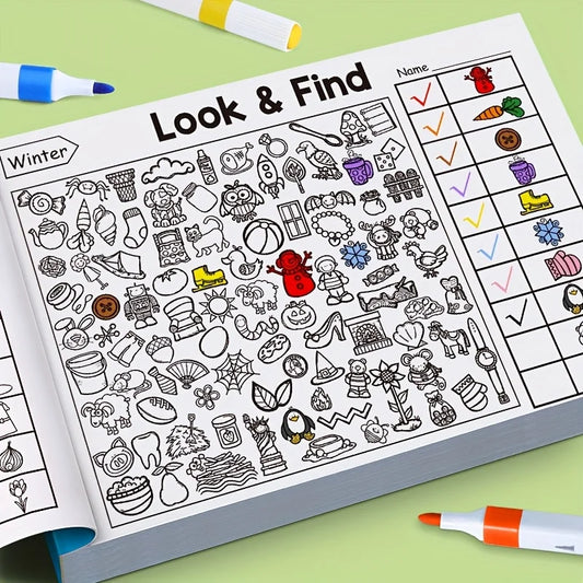 Kids Hidden Object Coloring Book with Find & Color 32 Pages - Interactive Seek & Color Activity Workbook for &, School, Home