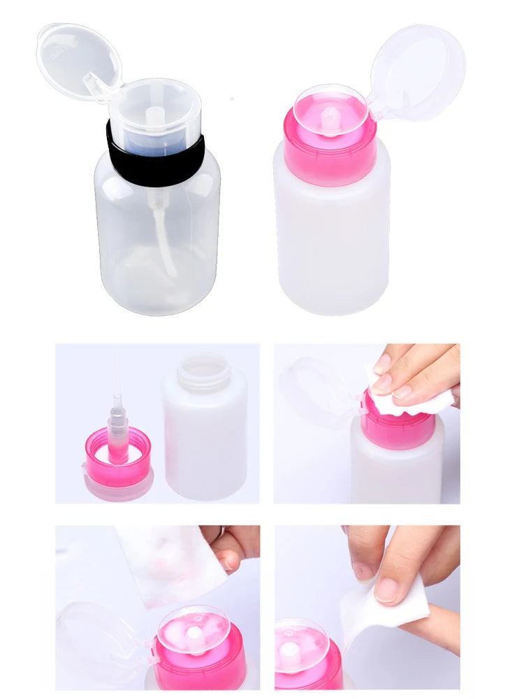 Empty Nail Art Polish Clean Bottle Clear Pump Dispenser Liquid UV Gel Polish Dirty Cleanser Remover Bottle Tools Pink Black