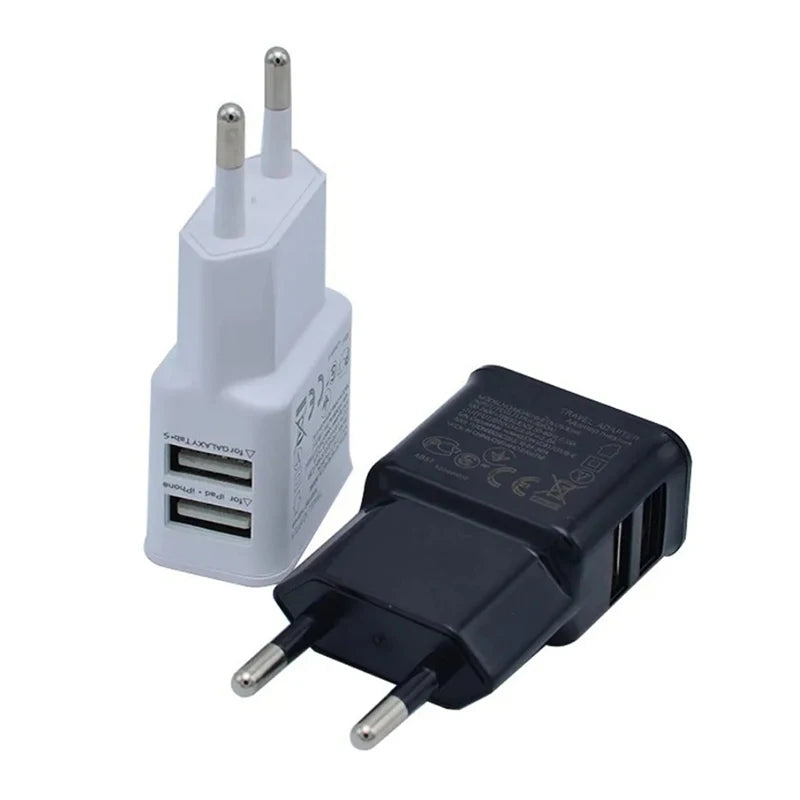 Dual USB Plug Power Supply Charger 5V 2A Universal Fast Charging Adapter US EU Plug Travel Portable Dual Power Adapter For Phone