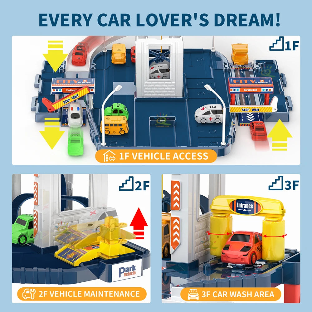 DIY Children's Parking Toy City Car Parking Lot Building Assembly Multi-Layer Rail Track Slot Garage Toys for Children Boy Gifts