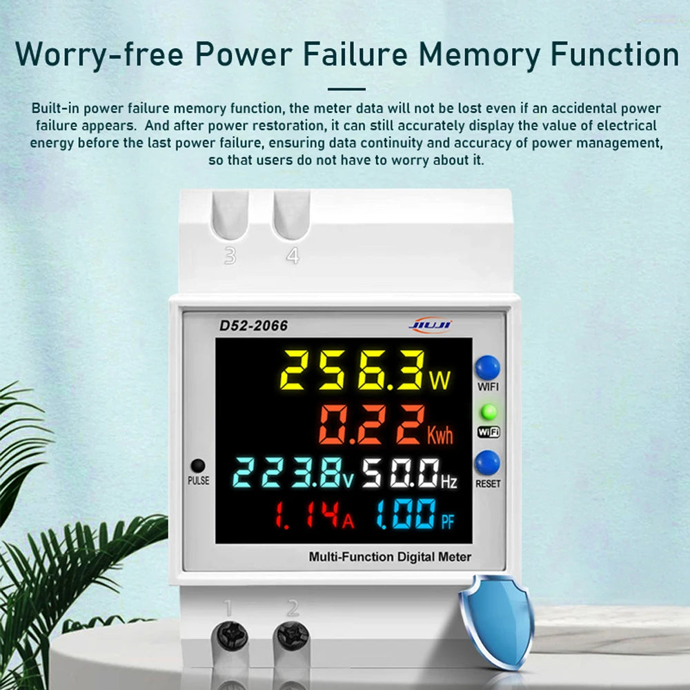 Tuya WiFi Smart Energy Meter DIN-Rail Voltage Current Monitor Power Factor Frequency Metering Digital Display Electricity Meter