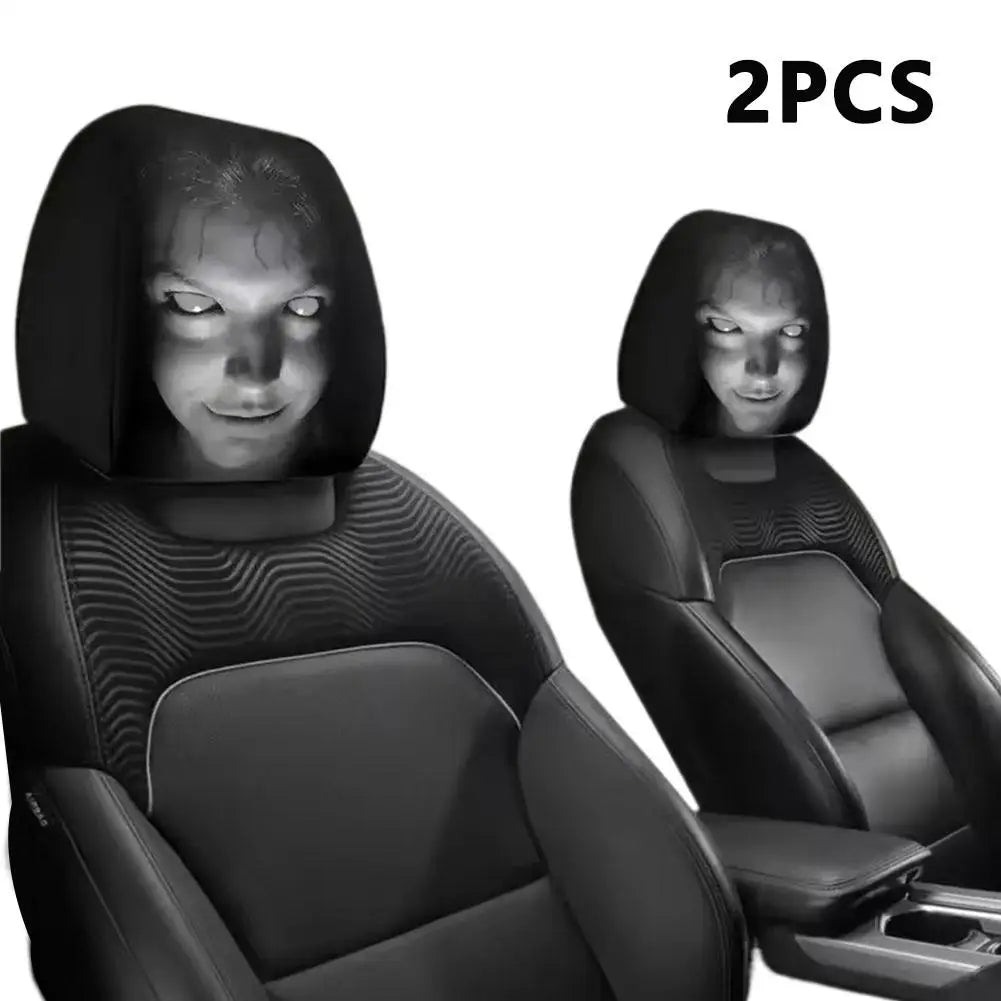 2Pcs Halloween Horror Face Printed Car Headrest Covers Soft Polyester Washable Universal Elastic Dustproof Protective Cushion