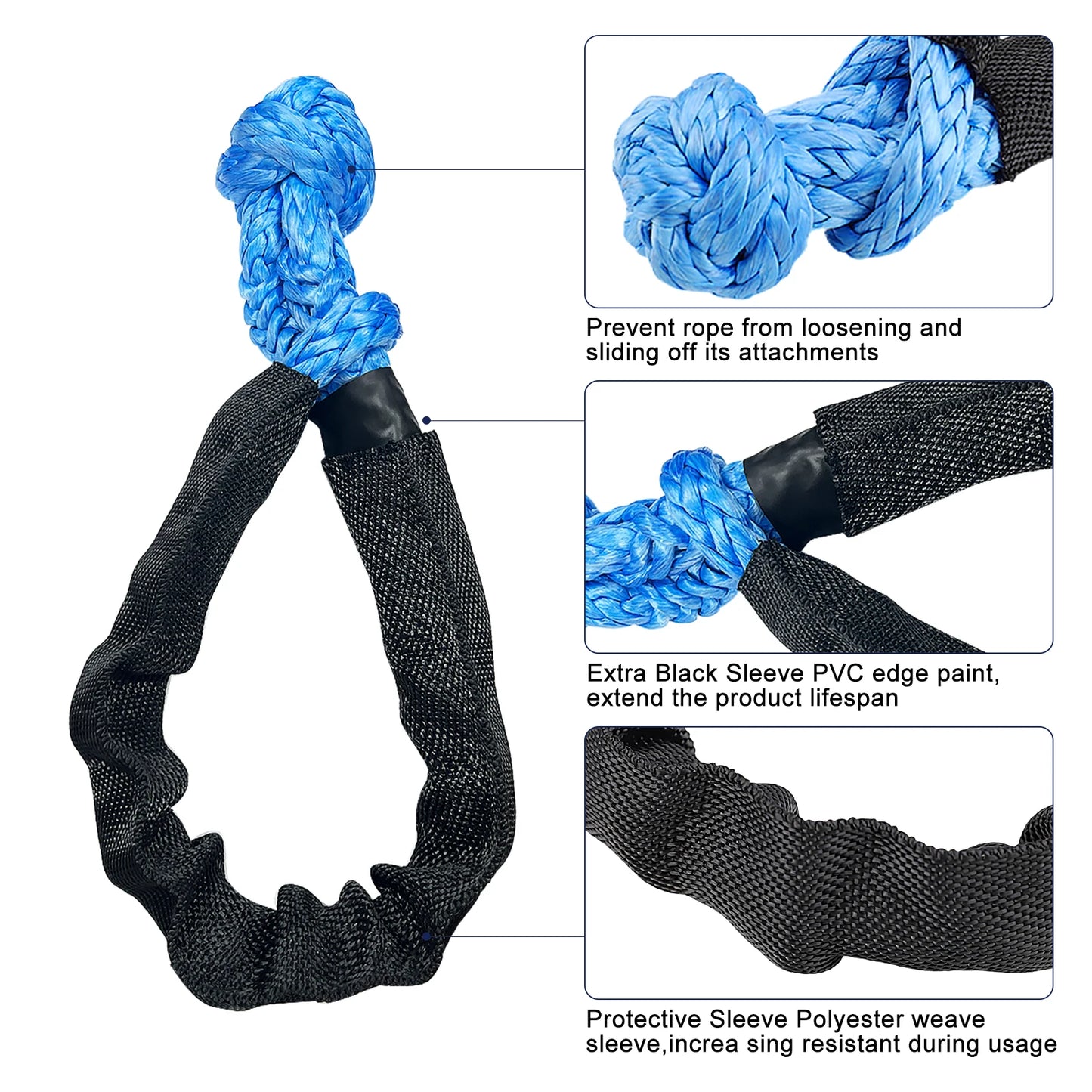 41000lbs Soft Shackle Synthetic Rope Heavy Duty Offroad 4X4 Tow Shackle Strap with Protective Sleeve for Jeep Truck SUV