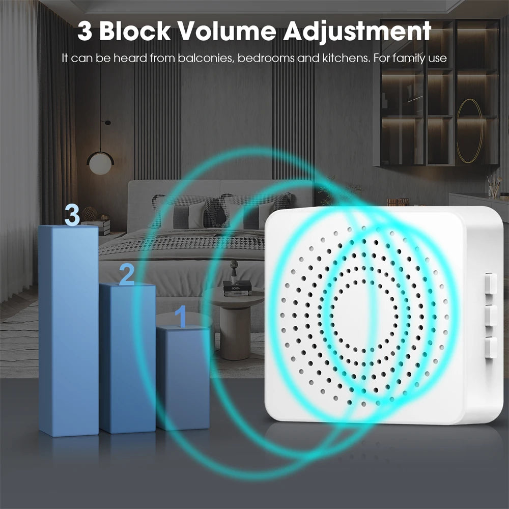 USB Wireless Doorbell Waterproof Welcome Chime Home Door Bell Intelligent Three-speed volume 38 Songs Smart Melodies Alarm