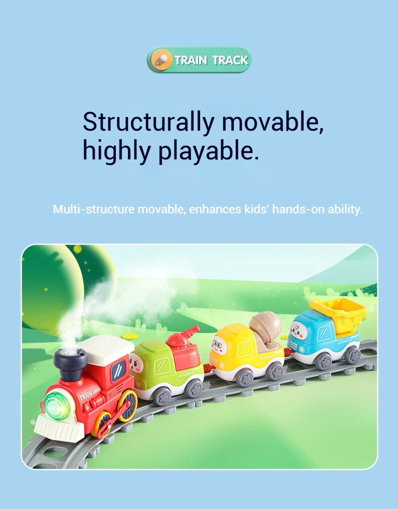 Children Electric Track Train Toy Steam Rail Car with Light&Music Mini Engineering Car Set Kids Puzzle Boy Toys Xmas Gifts