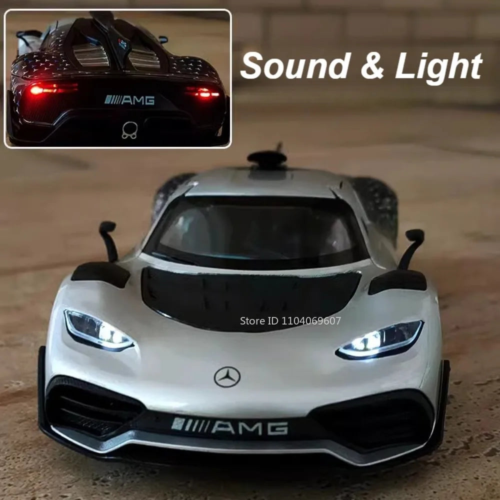 Scale 1:24 ONE Sports Car Model Toy Modified Metal Diecast Free Wheeling Vehicles Simulation Sound & Light Gift for Children
