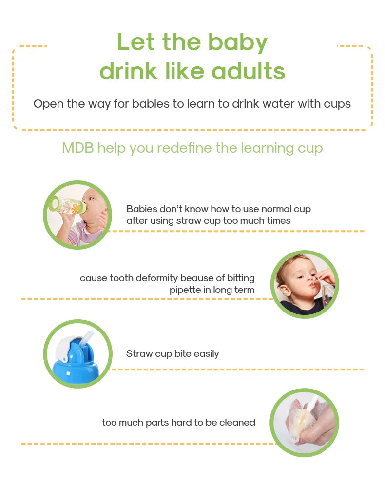 Baby learns to drink water cup, baby drinks water and milk, anti choking and nose protection, slanted mouth cup