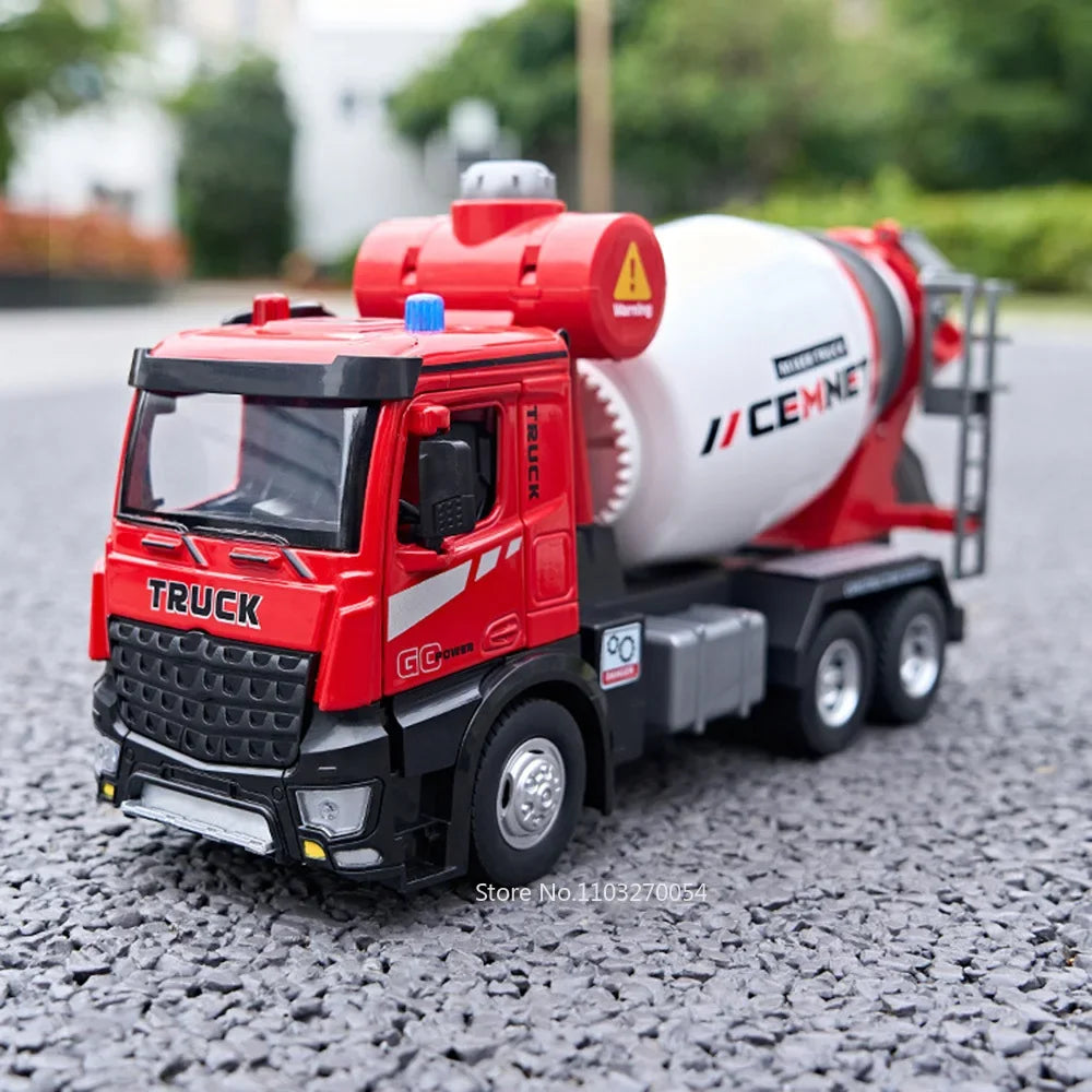 1/24 Electric Mixer Truck Toys Model Car Alloy Diecast Engineering Vehicles Doors Opened Sound Light Pull Back Toy Gift for Kids
