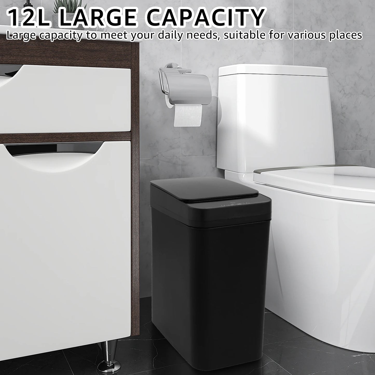 Automatic Sensor Trash Can 12L Touchless Infrared Motion Sensor Smart Trash Can for Kitchen Bathroom Waterproof Wastebasket NEW