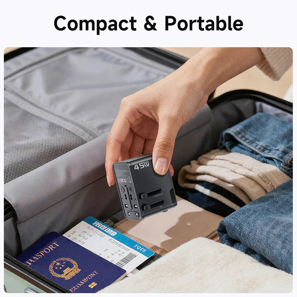 Toocki GaN Universal Travel Adapter With 3C1A 45W Fast Charging 2500W Max All-in-one Travel Charger EU/UK/USA/AUS Plug For Trave