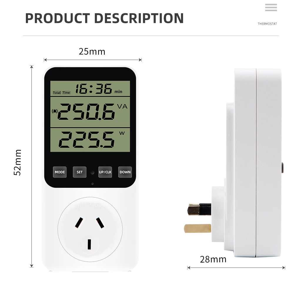 Digital LCD Wattmeter 230V Power Energy Meter Voltmeter Ammeter Consumption Monitor 50Hz Socket Analyzer EU US UK AU FR BR Plug