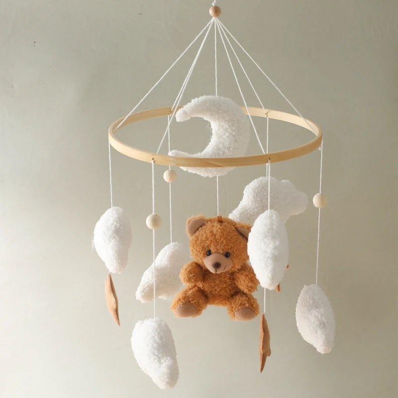 Baby Crib Mobile Rattle Toy 0-12Months Infant Soft Felt mobile Teddy Velvet Bear Bed Bell Hanging Toy Holder Bracket Crib Toy