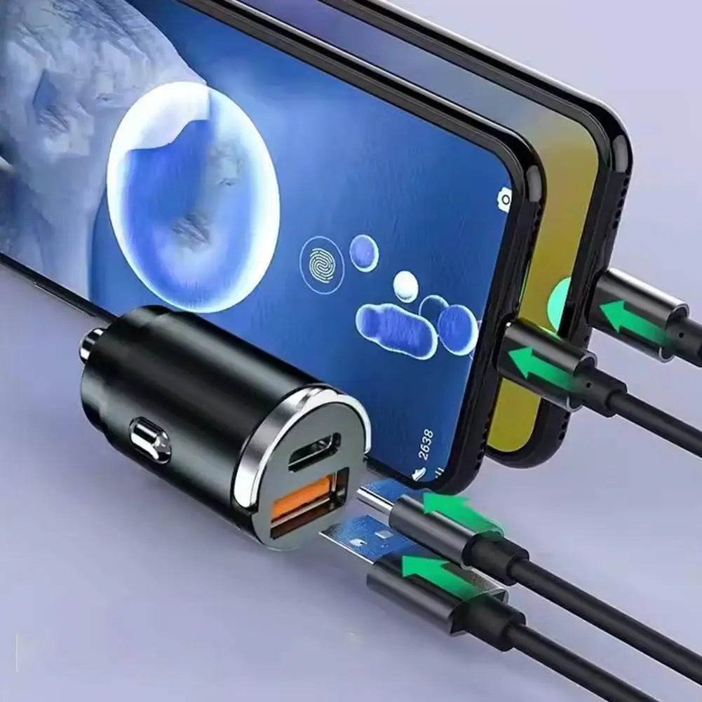 dual-port universal car super fast charger 100W Mini Car Charger USB Type C QC3.0 PD Fast Charging 12-24V Pull Ring Car Adapter