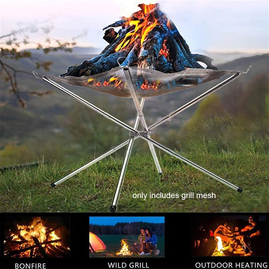 Portable Fire Pit Durable Outdoor Camping BBQ Mesh Fireplace Steel Backyard Rack Fire Quick Assembly Net Camping Grill Net