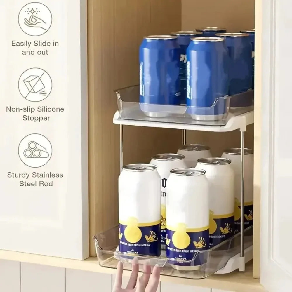 2-Tier Pull Out Under Sink Storage Shelf - Multi-Purpose Organizer for Bathroom Cabinet & Kitchen Pantry